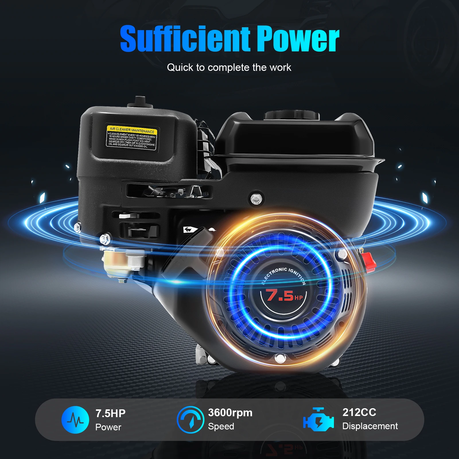 7.5hp Petrol Engine, 212CC Standing Engine 4- Stroke Go Kart Engine for Agricultural Equipment, Construction Machinery