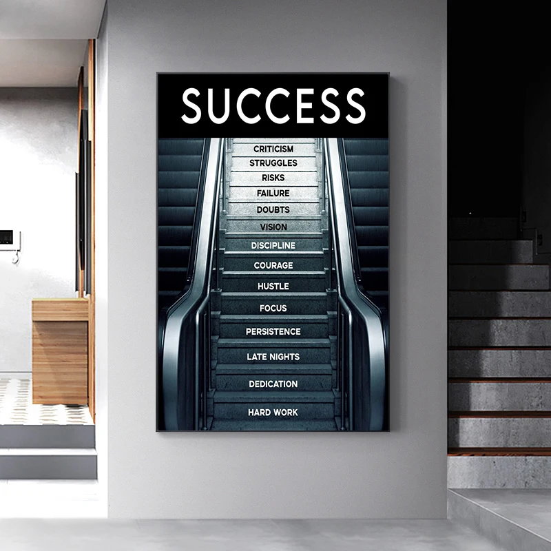 Success Escalator and Inspirational Text Posters Canvas Prints Abstract Painting for Living Room Wall Picture Home Decoration