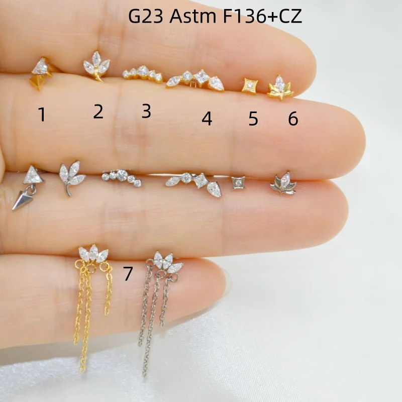 10pcs-g23-titanium-astm-f136-cz-leaf-lip-labret-bar-ear-helix-tragus-rook-barbells-stud-piercing-jewelry