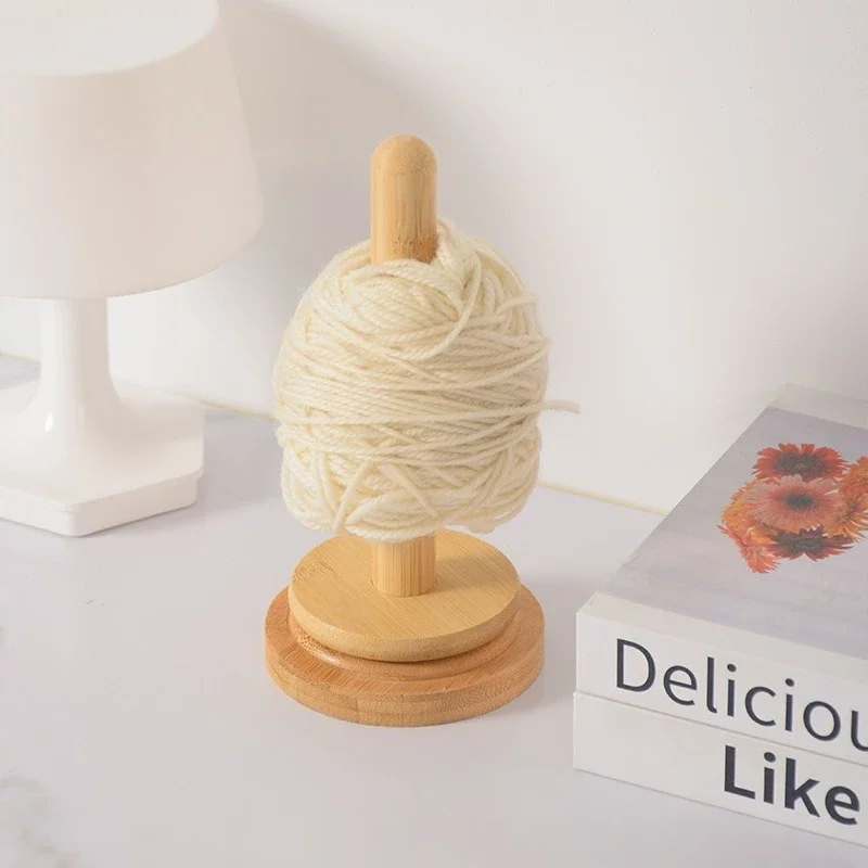 Eco-Friendly Bamboo Wood Yarn Stand Home Braided Yarn Spool Storage Table Top Rotary Ball Winder Craft Organizer