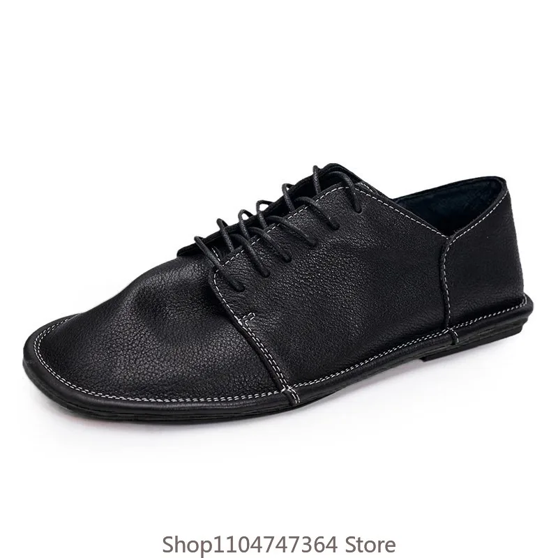 Spring Summer Handmade Casual Leather Shoes Men Lace Up Breathable Genuine Leather Driving Shoes Male Mocassin Homme