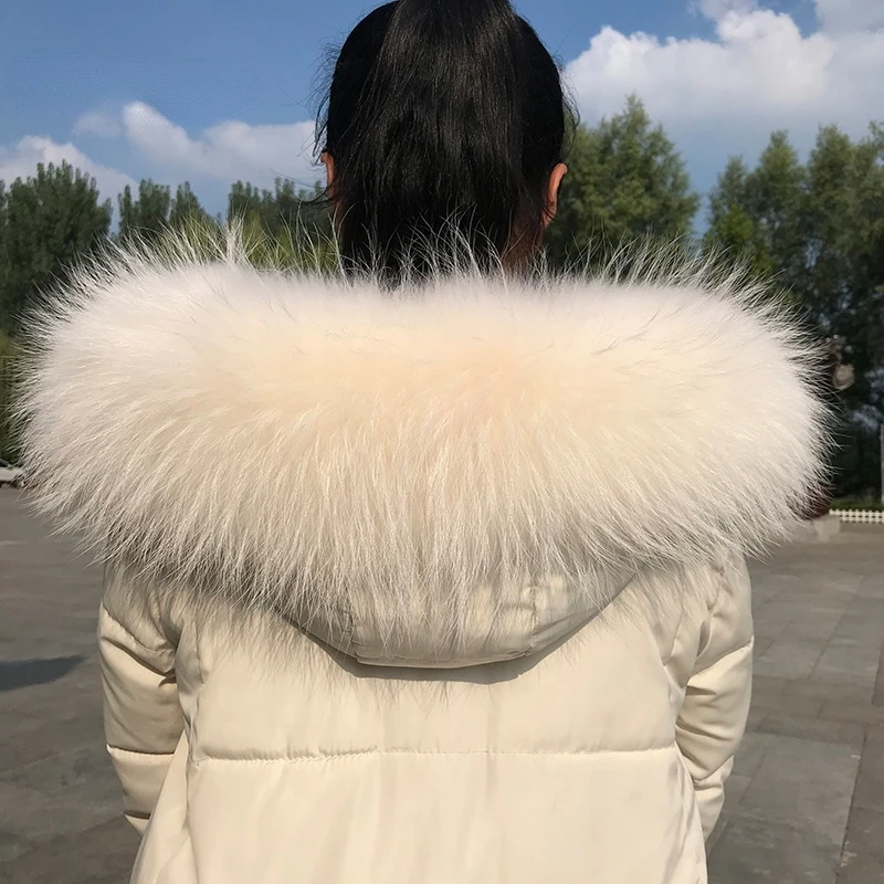 100% Real Fur Collar Luxury Warm Natural Raccoon Fur Scarf Women Genuine Fur Collar Scarves Large Fur Shawl Male Jacket Coat