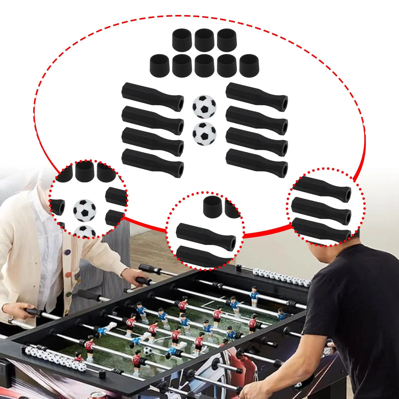 

Ручки для настольного футбола, замена, обслуживание, мини-настольный футбол, практичный ремонт, легкий вес, 18 шт./компл., с 2 мячами