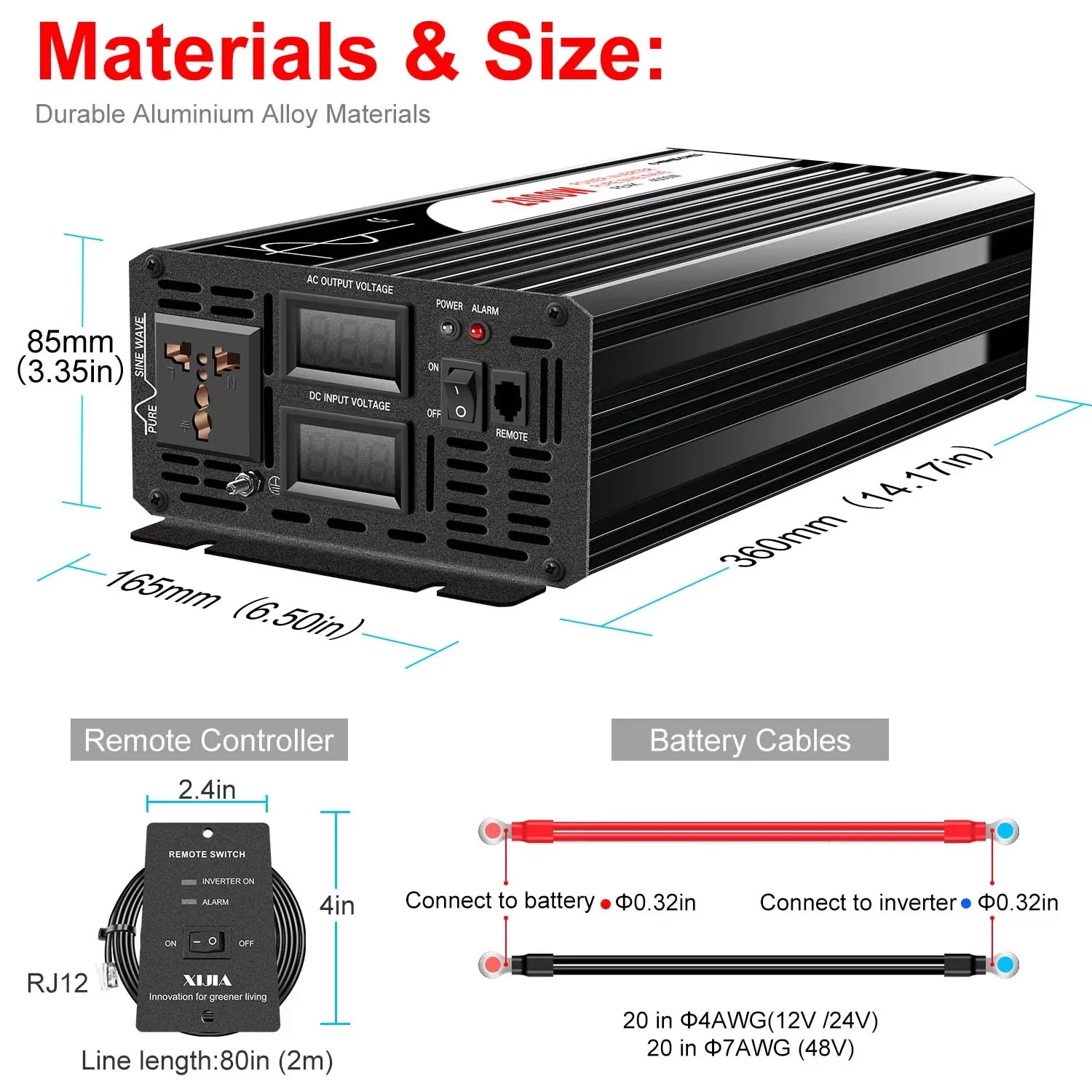 2000W LCD Pure Sine Wave Solar Inverter, DC 12V/24V/48V Convert to AC 110V 220V Power Converter