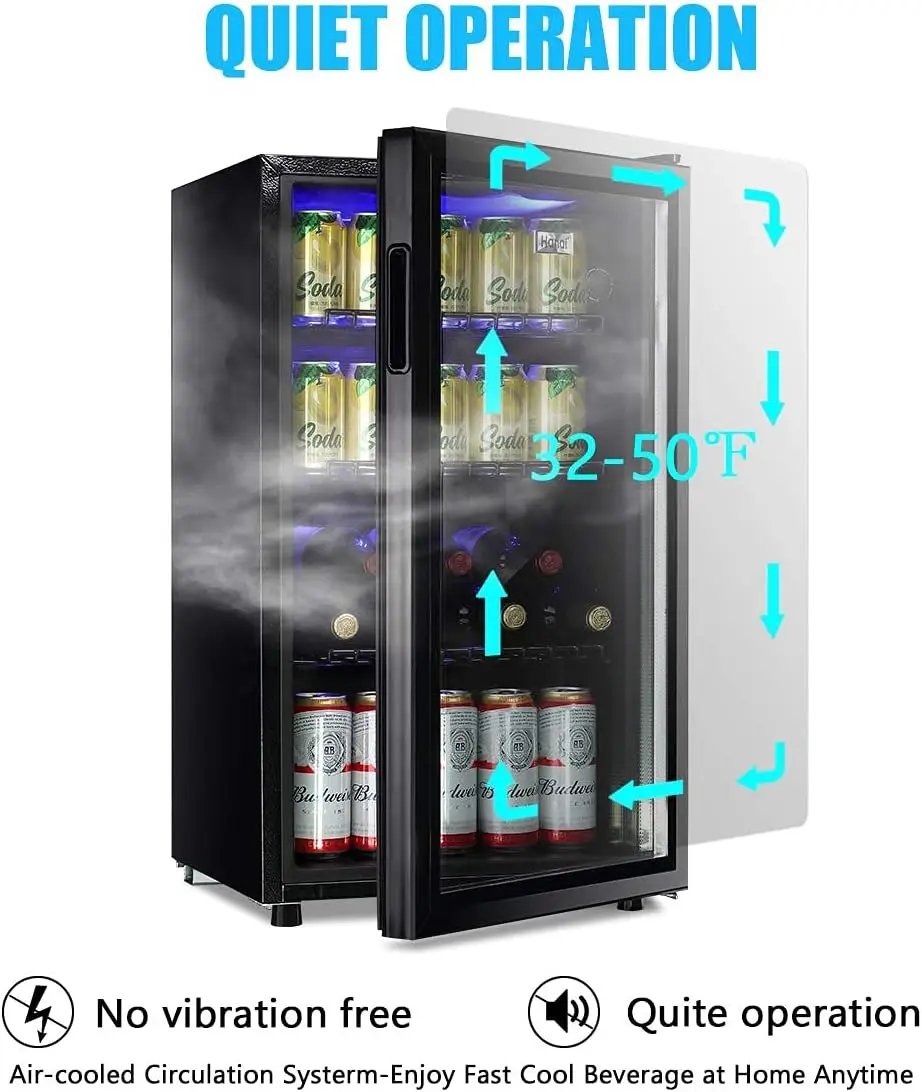 Beverage Refrigerator Cooler Mini Fridge Glass Door 100Can Beer Fridge Beverage Cooler Drinks Wines  Dorm 3.2 Cu. Ft