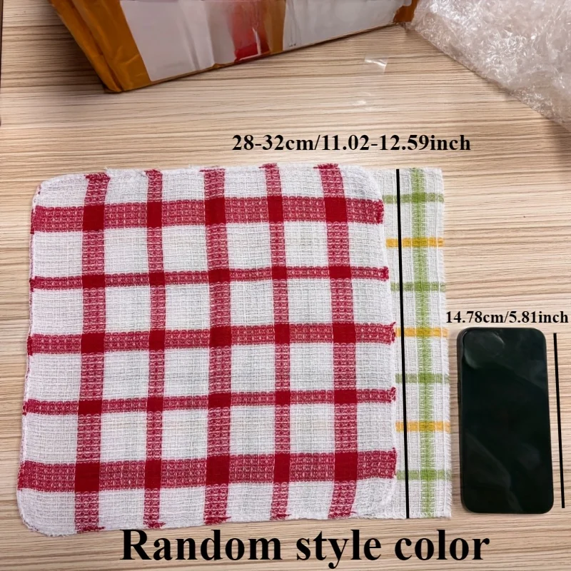 5Pcs Plaid Kitchen Towels - Double-Sided Non-Shedding Dish Cloths for Household Cleaning Absorbent Dishwashing Cloth