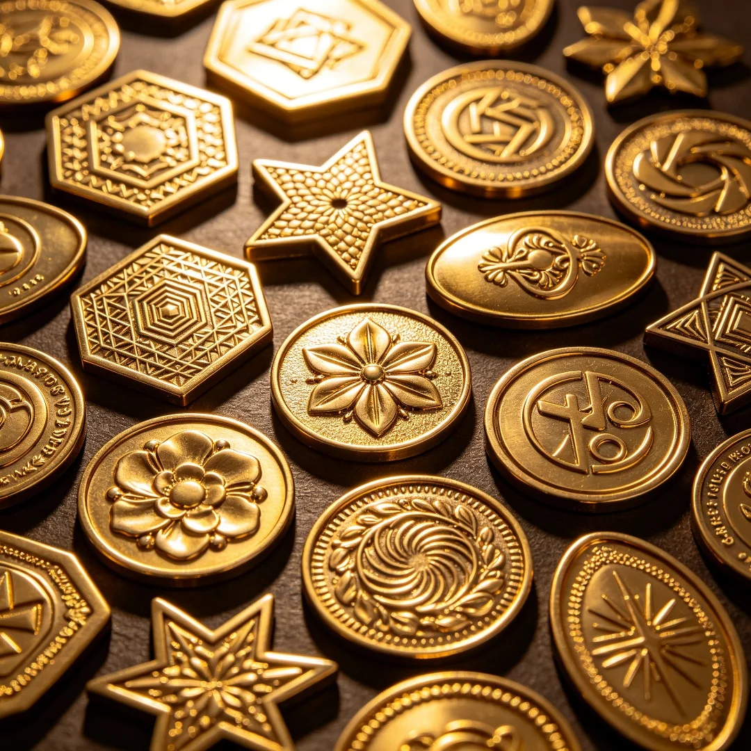 

Custom Brass Tokens, Premium Engraved Metal Coins, Unique Shaped Luxury Collectibles for Tabletop Games & Events