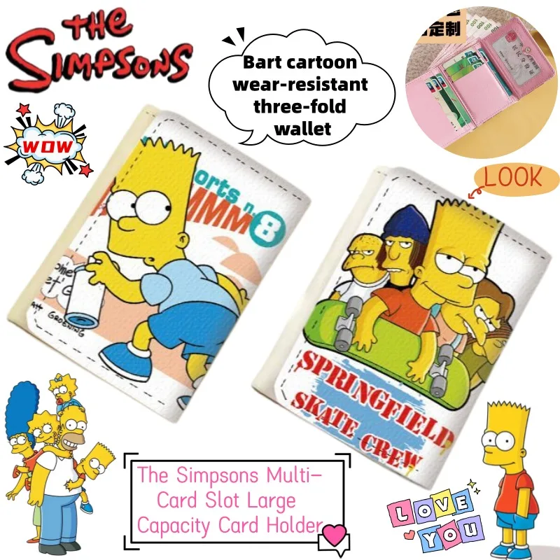 

The Simpsons Bart Cartoon Creative Wear-Resistant Tri-Fold Wallet Anime Peripheral Multi-Card Slot Large Capacity Card Holder