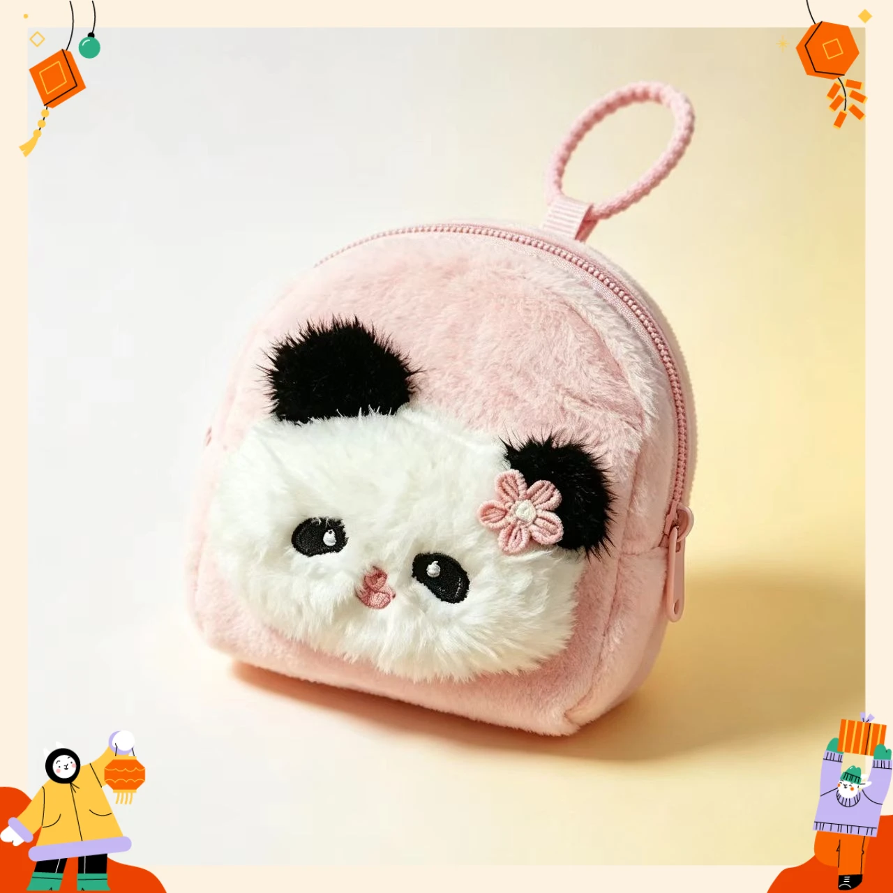 Cute Panda Plush Crossbody Bag, Soft Fluffy Coin Purse for Girls Daily Use