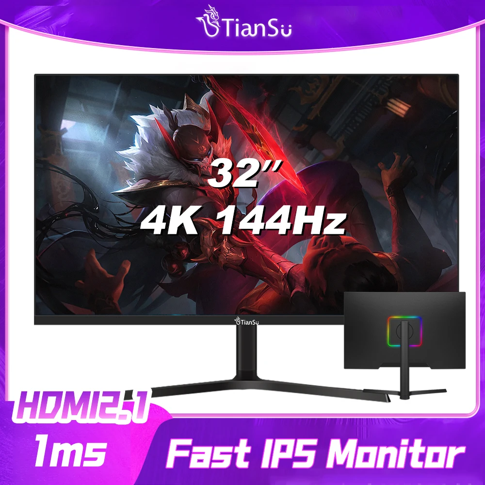 New! Tiansu Monitor Gaming 144Hz 4k 32 inch Monitores para PC Gamer 144 Hz 4 k 28 34 inches Curved Wide UHD 165Hz Display