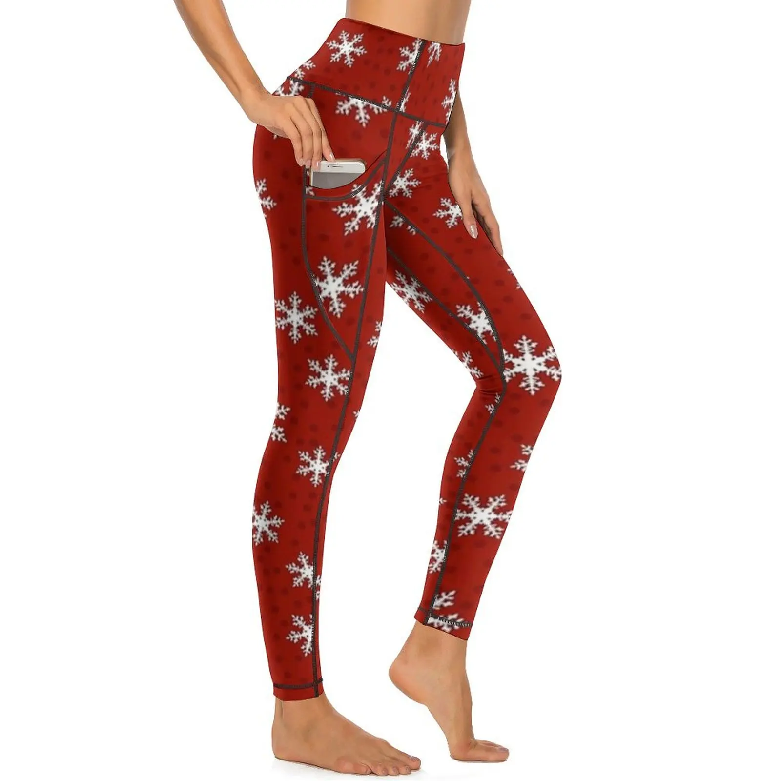 Celana Yoga Merry Natal Legging desain merah kepingan salju seksi legging Gym pinggang tinggi ketat olahraga melar antik wanita