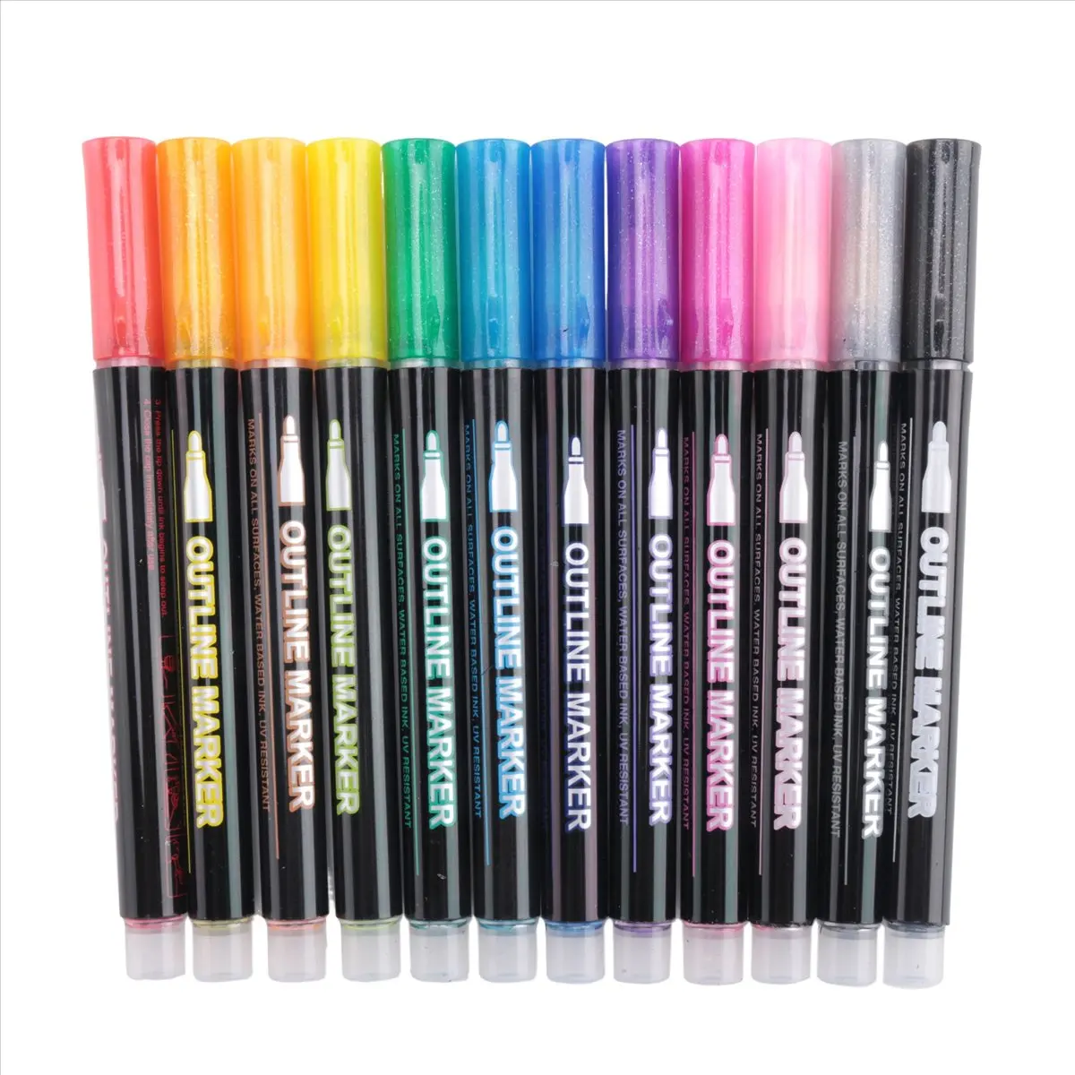 ABYA Shimmer Markers Doodle Outline Dazzles: 12 Colors Metallic Double Line Glitter Pens Set Super Squiggles Sparkle Dazzlers