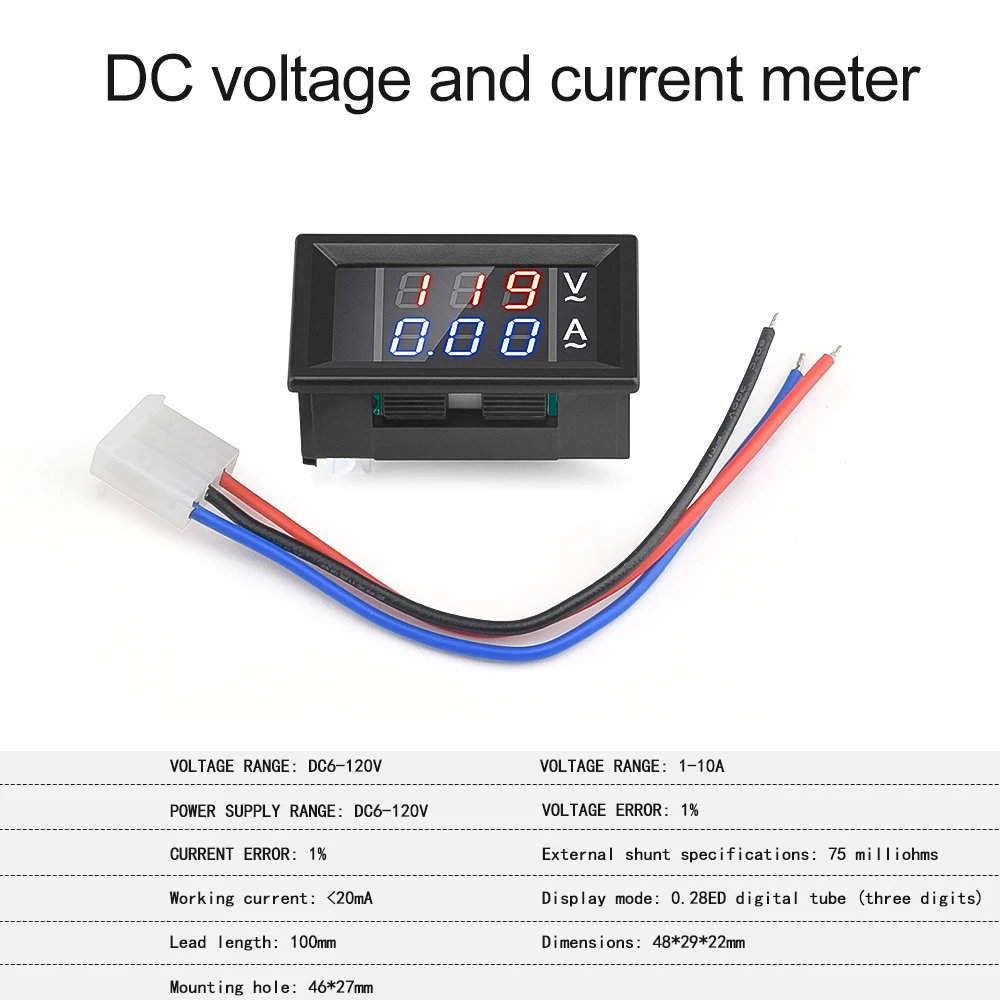 DC120V Current Voltmeter 10A 50A 100A Three-wire Digital Voltmeter Ammeter