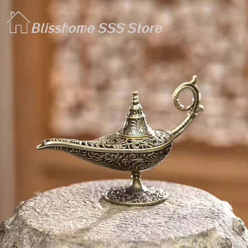 【S】Antique Style Lamp Metal Incense Burner Scented & Unscented Candle Holder Home Decor Gift Arabic Incense Burner