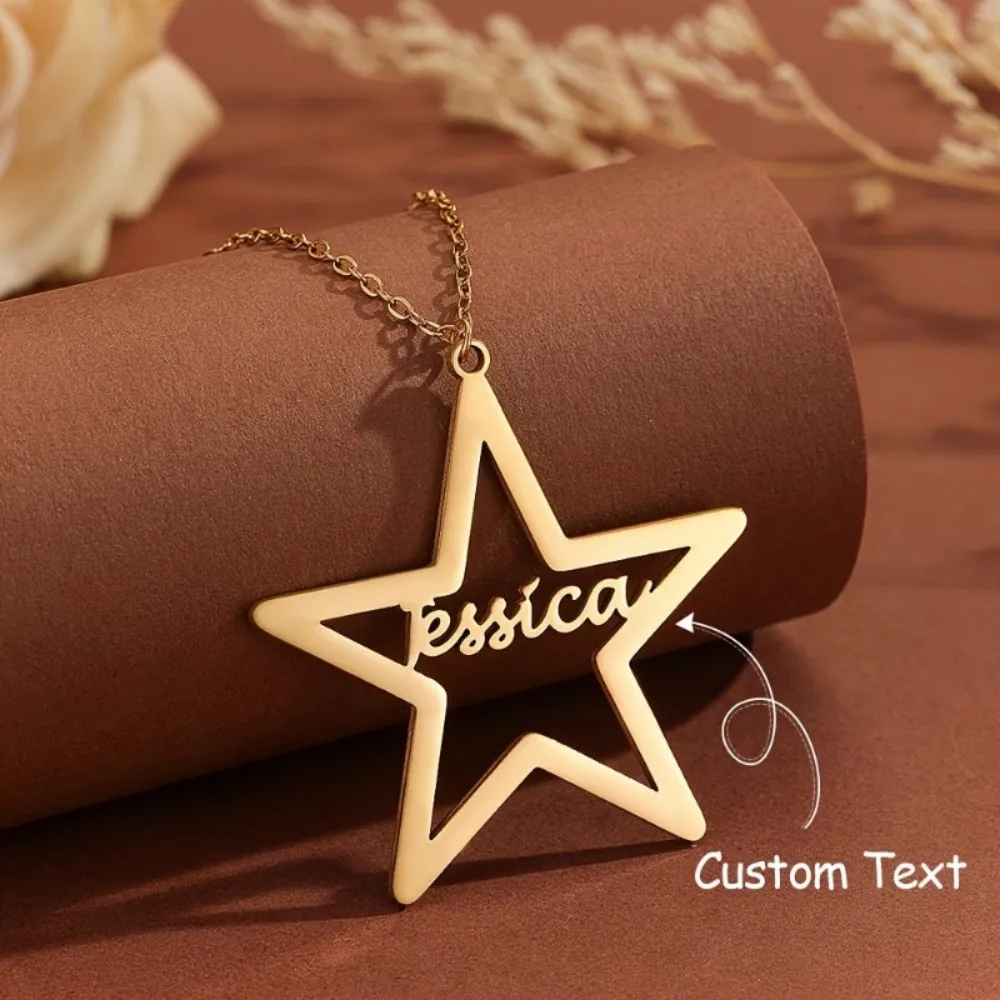 

Индивидуальное имя, модное простое ожерелье с полой звездой для мужчин и женщин, цепочка из нержавеющей стали, ювелирные изделия, подарки для мальчиков и девочек