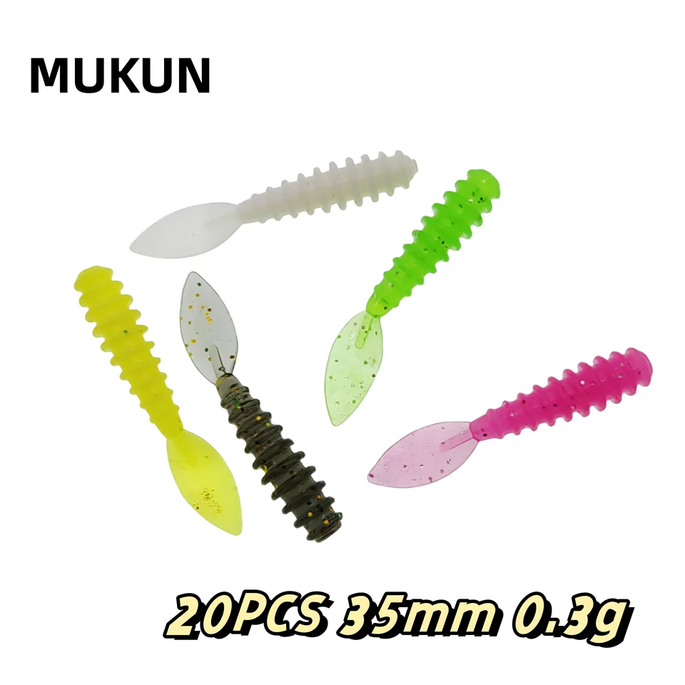 

MUKUN 20pcs Wobblers mini Ocean Rock Fishing Soft Lures Rubber Soft Baits 3.5cm Soft Worm Artificial Baits Bass Silicone Fish