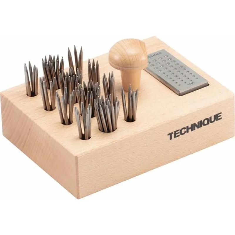 TECHNIQUE Swiss Beading Tools Master Set 100pcs #5-#16 2.5mm Shank with Block Handle For Jewelry Prong Bead Forming Stone Settin