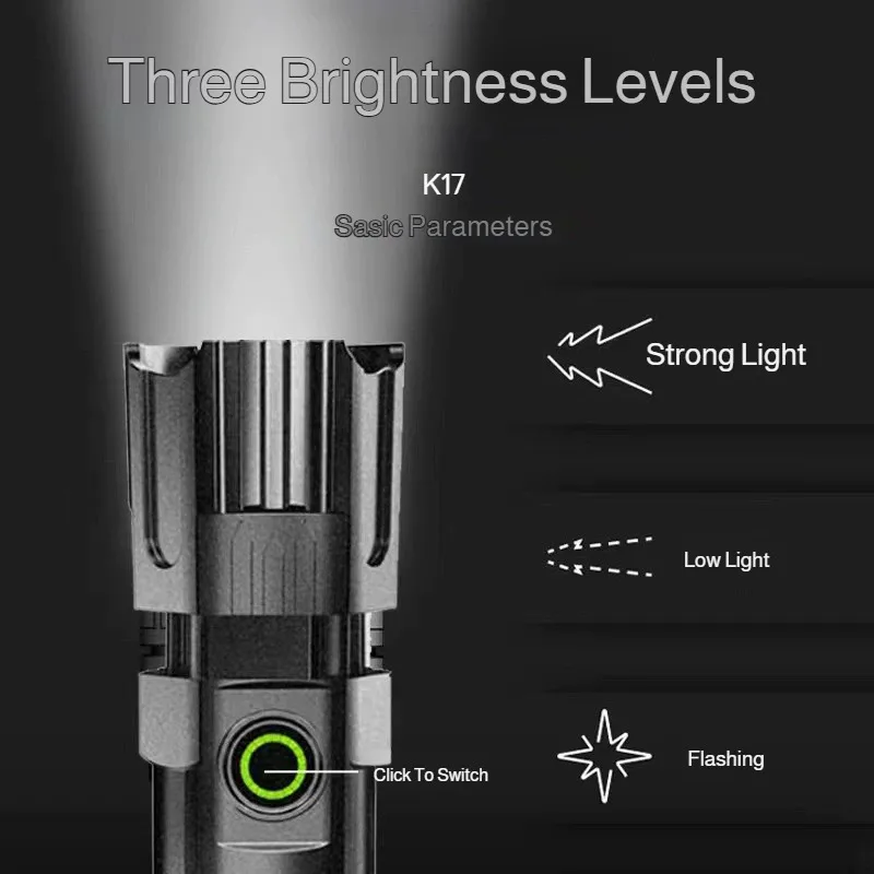 Adjustable Zoom Focus Flashlight Super Bright Rechargeable Waterproof LED Light for Outdoor Camping Hunting Emergency