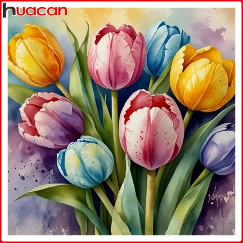 Huacan Full Diamond Kit Flowers Prints Embroidery Supplies Adults Handmade Craft For Living Room Wall Home Decor