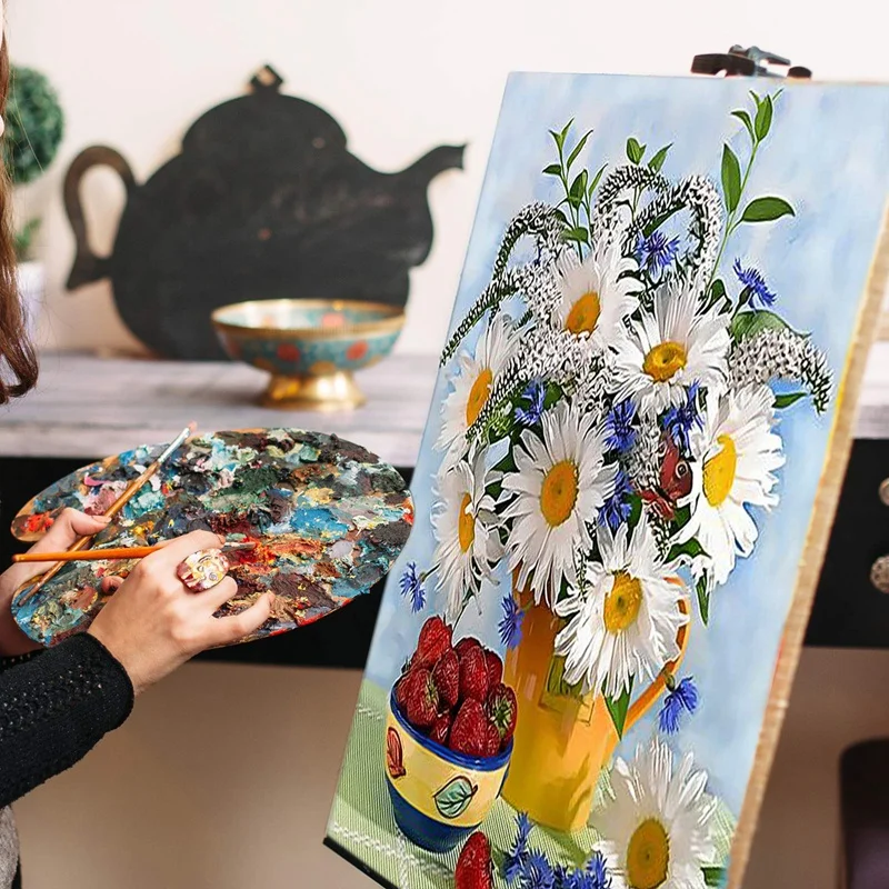 Confezione da 4 pezzi pittura diamante fai da te margherita rosa vaso decorazione floreale punto croce trapano rotondo completo regalo d'arte in resina decorazioni per la casa