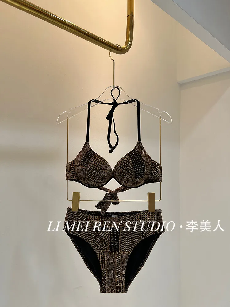 New Golden glitter steel holder bikini swimsuit women's three piece set