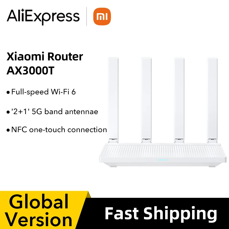 Global Version Xiaomi Router AX3000T Full-speed, full-home Wi-Fi 6 coverage 3000Mbps wireless speed '2+1' 5G band antennae NFC