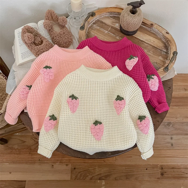 Childrens Clothing Winter Girls 2024 Fashion 0-neck Knitted Sweater for Little Girls Loose and Versatile Top Trend