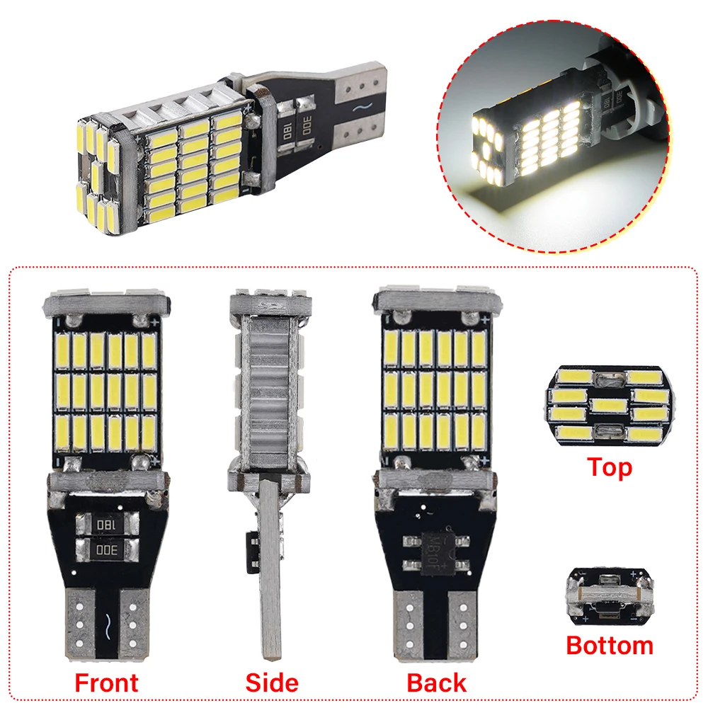 2PCS SMD Super Bright Replace for Car Reversing Light White T15 901 904 906 45S 4014 LED Bulbs High Power High Quality