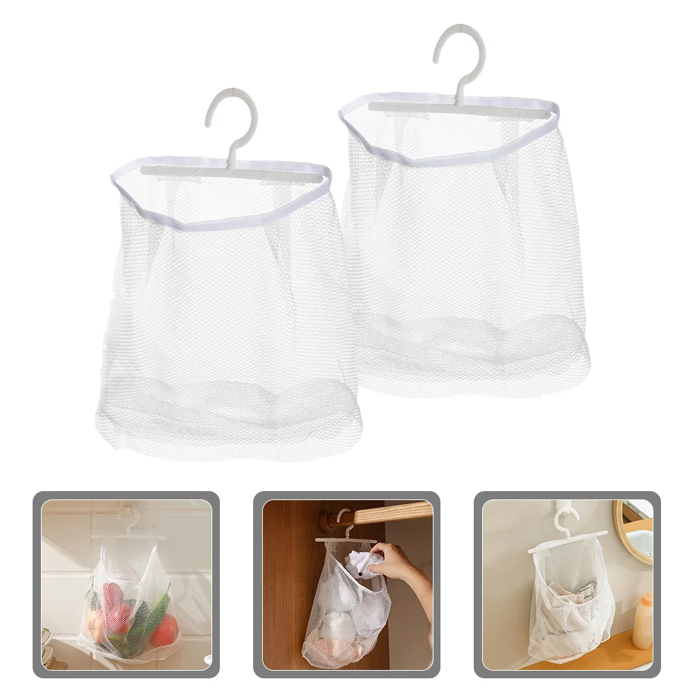 

2 Pcs Coat Hangers Mesh Hanging Bag Sorter Wall Net Portable Clothespin Basket for Socks Home Storage White Laundry Travel