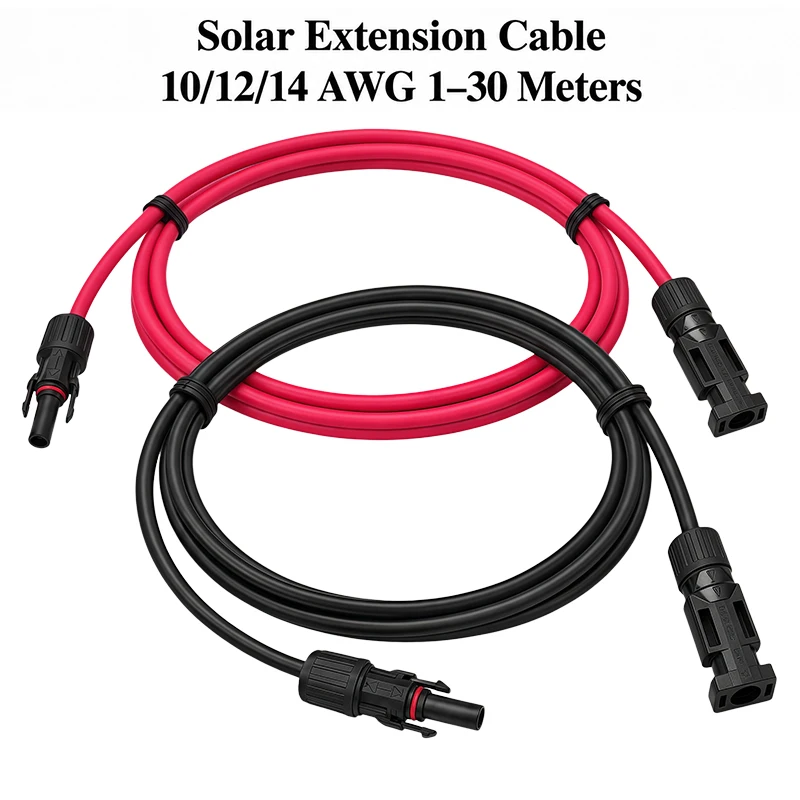 1 Pair Solar Panel Extension Cable 14AWG 12AWG 10AWG Red Black PV Wire 2.5/4/6mm² Male Female Connectors for Solar Panels 1-15m
