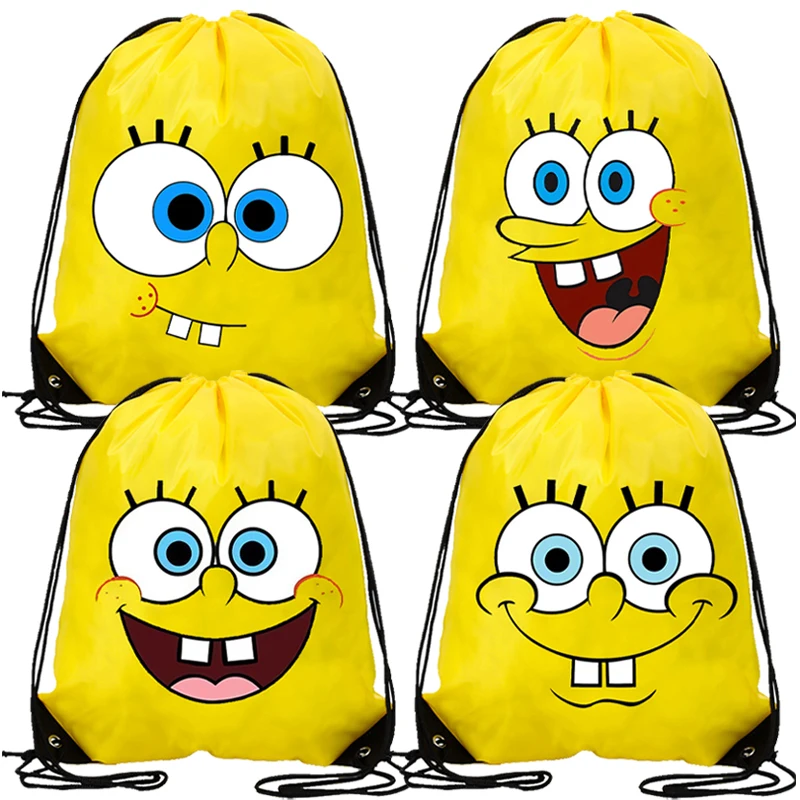 SpongeBob SquarePants Drawstring Bag Sports Waterproof Backpack Kawaii Cartoon Printed Basketball Bags Children Christmas Gifts