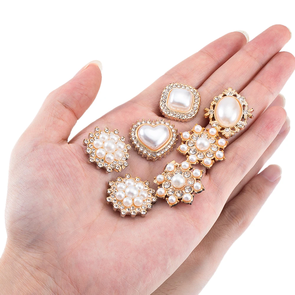 20pcs fashion imitation pearl flower disc drill Multi-style acrylic rhinestone patches for diy bow headdress costume brooch acce