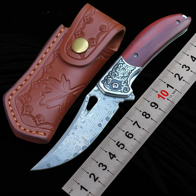 

Damascus Folding Knife Free Wolf DM11 Wood Handle Ball Bearing EDC Utiity Outdoor Camping Hunting Hiking Pocket Survival Knife