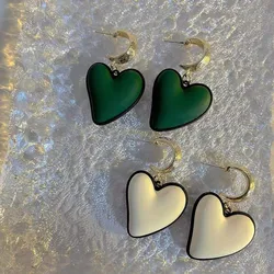 2022 New Exaggerated Love Gold Dangle Earrings For Women Girl Female Temperament Metal Big Heart Korean White Green Drop Earring