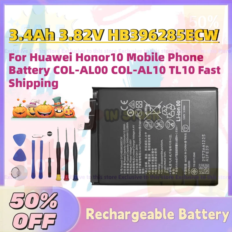 

New In Stock 3400mAh 3.82V HB396285ECW Battery for Huawei Honor10 Mobile Phone Battery COL-AL00 COL-AL10 TL10 Fast Shipping