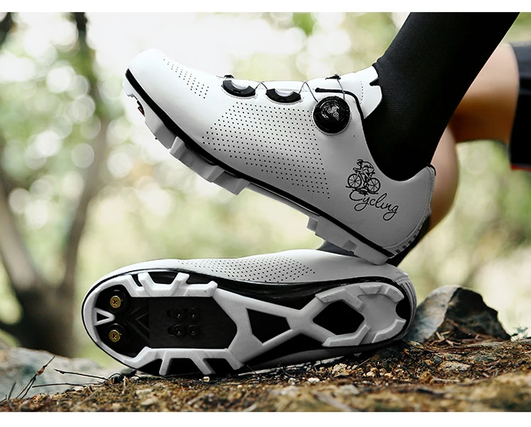 Rennradschuhe für Herren und Damen, Selbstverriegelnde Speed-Fahrradschuhe mit SPD-Klammern, Flacher Sohle für MTB-Radsport – Detail 17