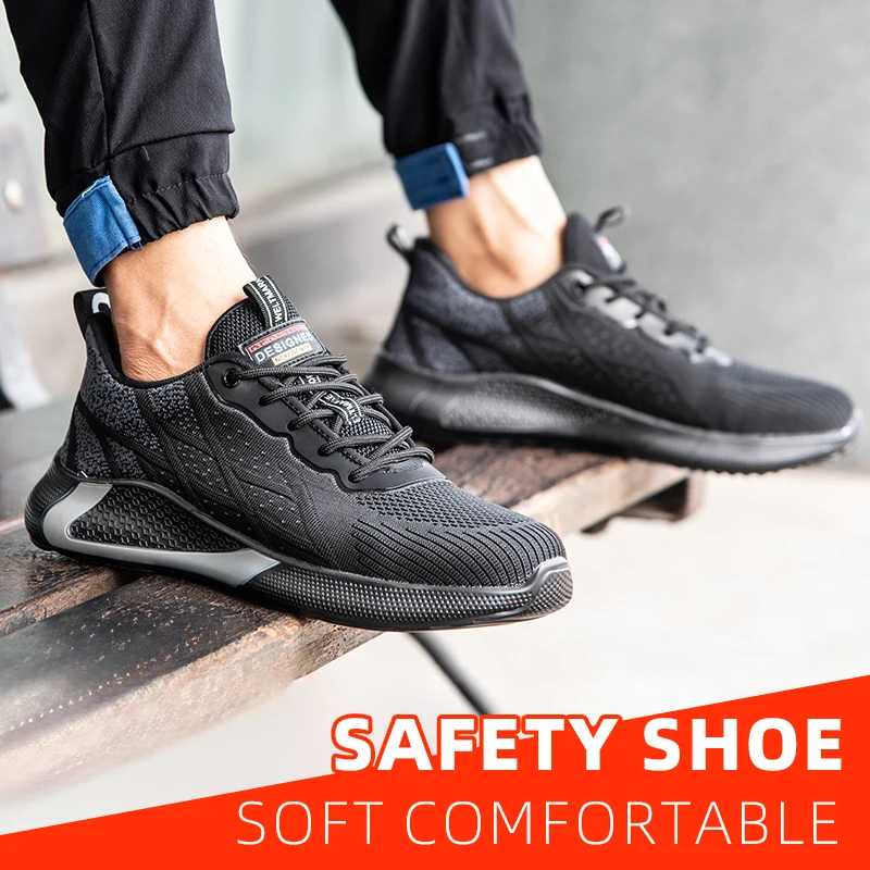 Lightweight Fly Woven Safety Shoes For Men Men's Steel Toe Puncture Proof Anti-skid Work Safety Shoes Lightweight Steel Toe Work