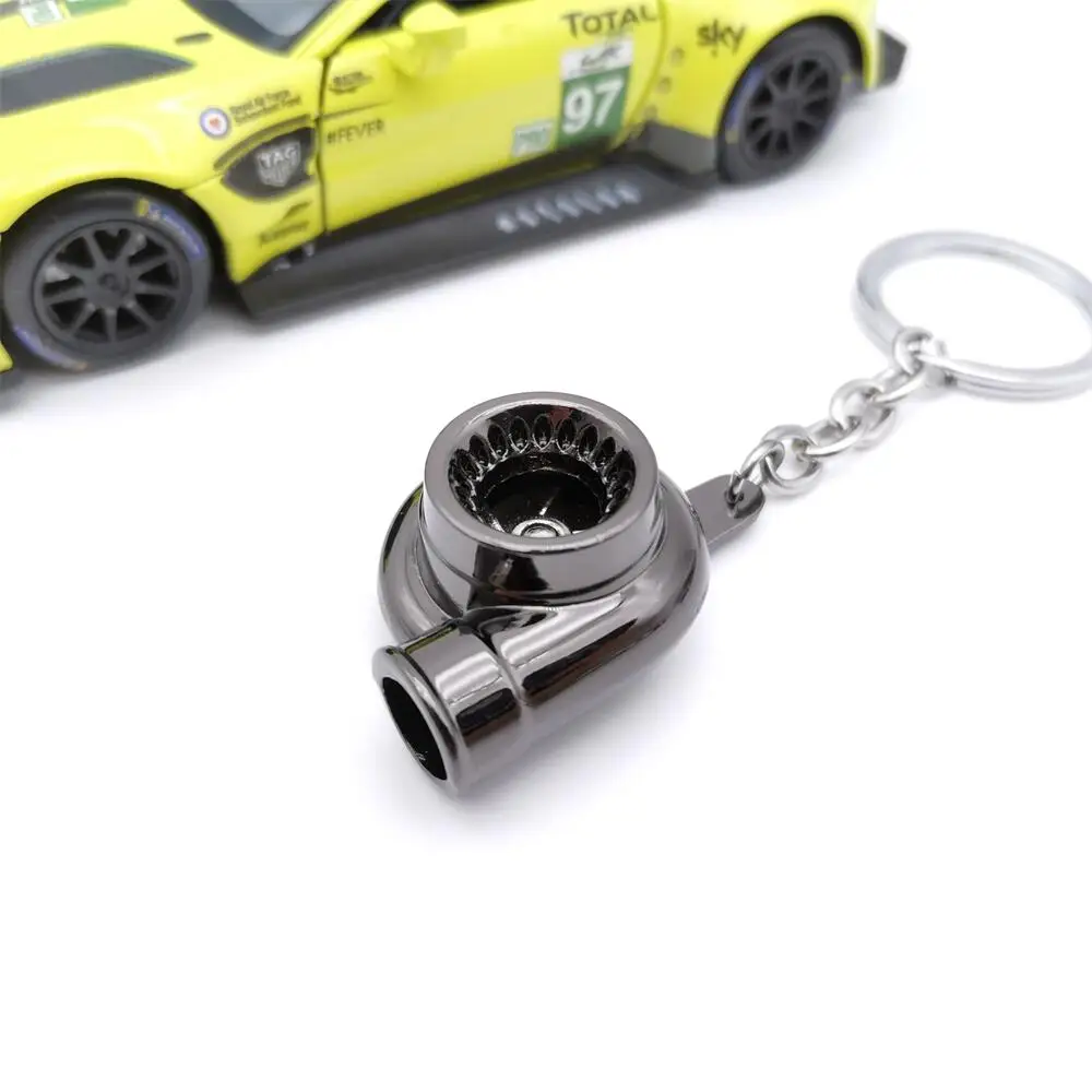 Universal Car Parts Keychain Set All Black Style Metal Keyrings Turbine Shock Engine Cover Pipe Key Chain Creative Gift For Men