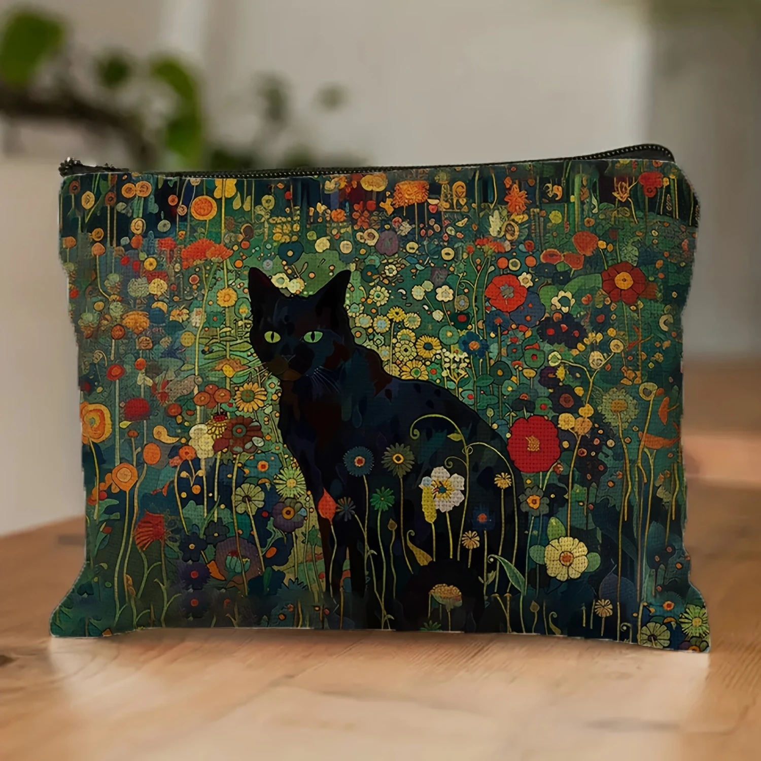 Black Cat Floral Makeup Bag Large Capacity Halloween Gift for Women Cosmetic Bags Zipper Pouch Retro Pencil Case Christmas Gifts