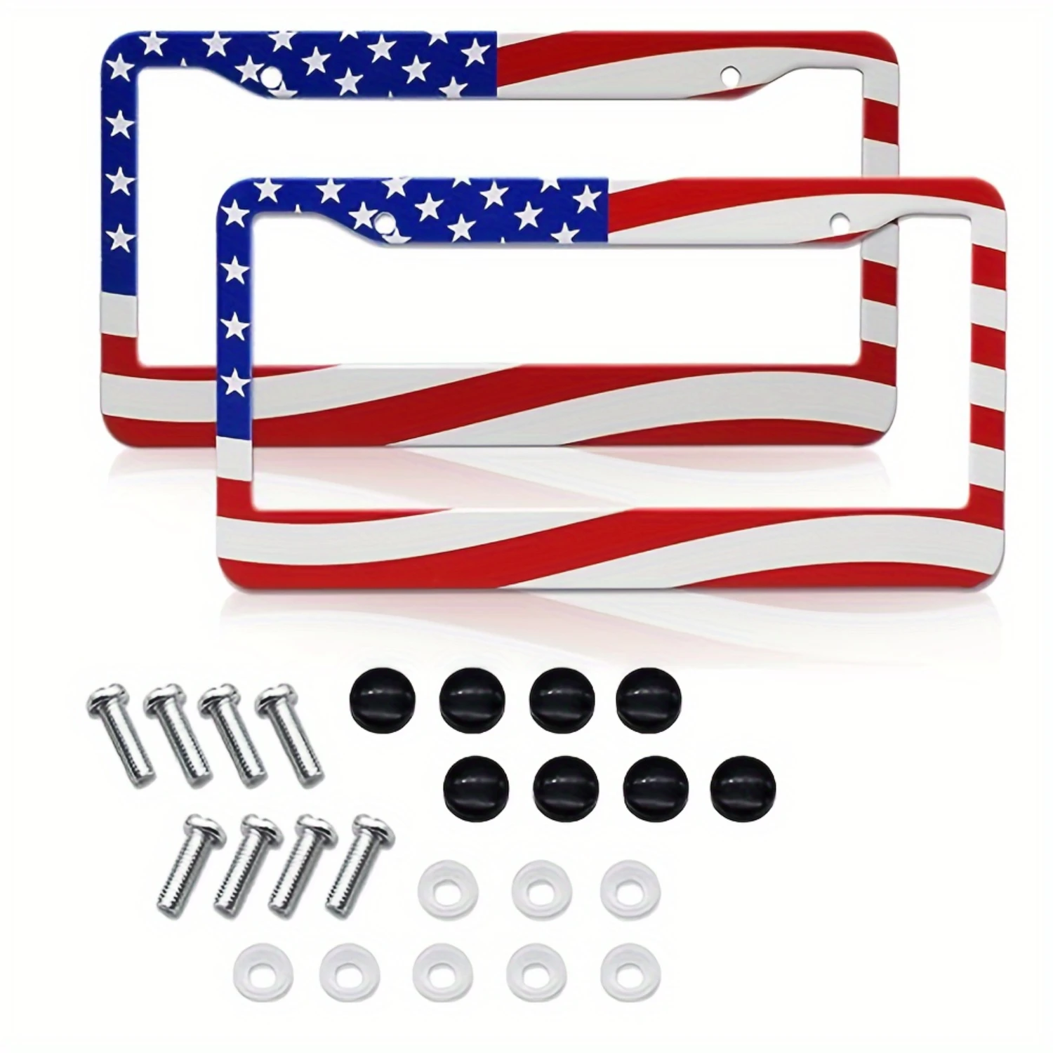 

2-Pack Rustproof Stainless Steel Flag License Plate Frame - Durable Patriotic Car Decor with Fade-Resistant Artwork and Screw K