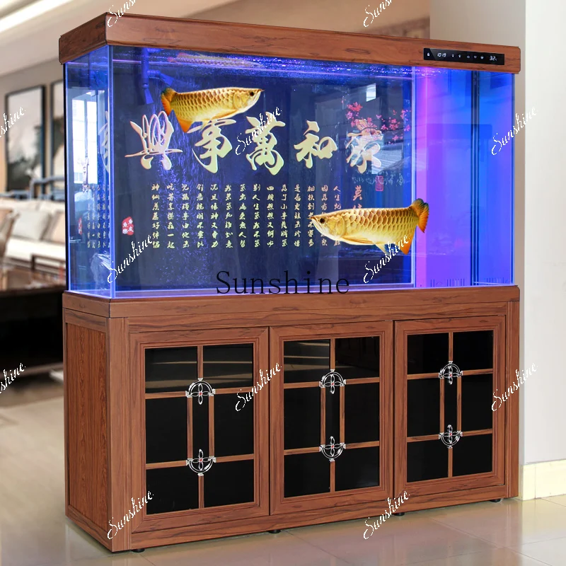 Living room ecological household medium and large bottom filter ultra-white glass partition screen water lucky fish tank FT