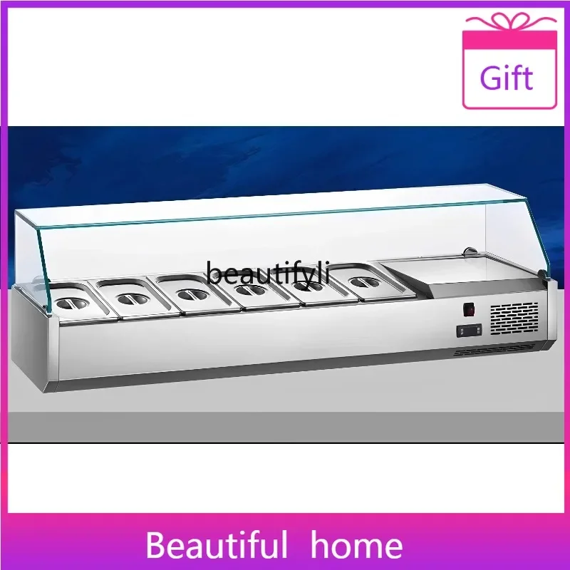 Z189 a56 Commercial Fresh-Keeping Countertop Refrigerated Display Cabinet Salad Table Desktop Pizza Operation Table Sprinkling T