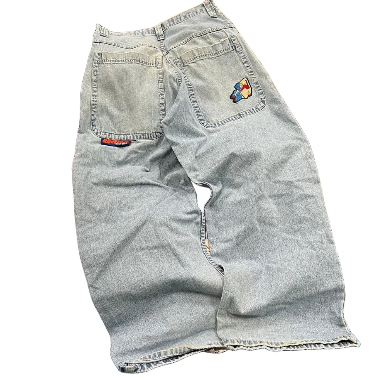 JNCO Jeans Retro Hip Hop wanita, celana Jin hitam pinggang tinggi bordir kartun Harajuku baru Y2K untuk perempuan