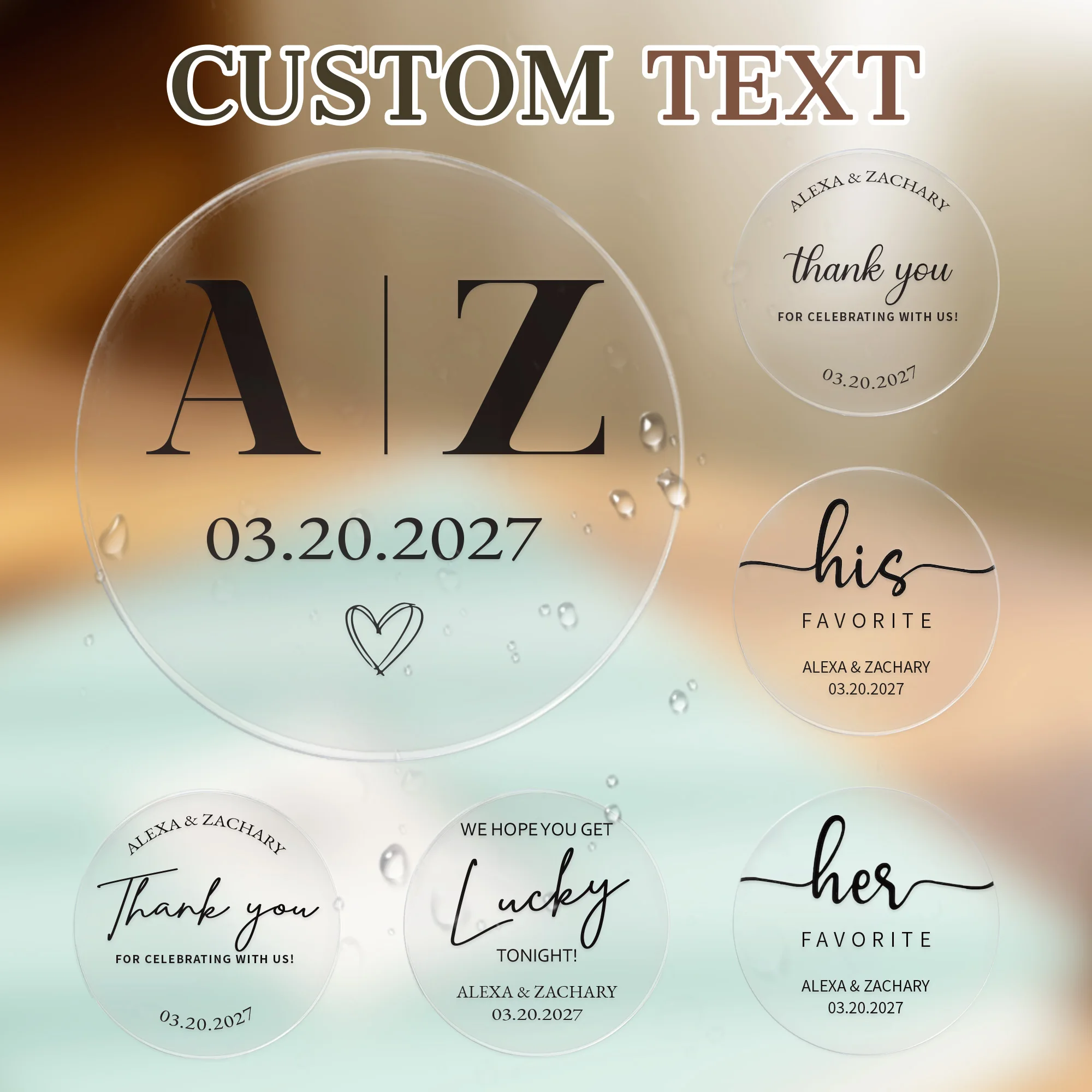 Autocollants personnalisés transparents, 100 pièces, autocollants personnalisés avec nom et Date, merci pour mariage, réception nuptiale, emballage cadeau