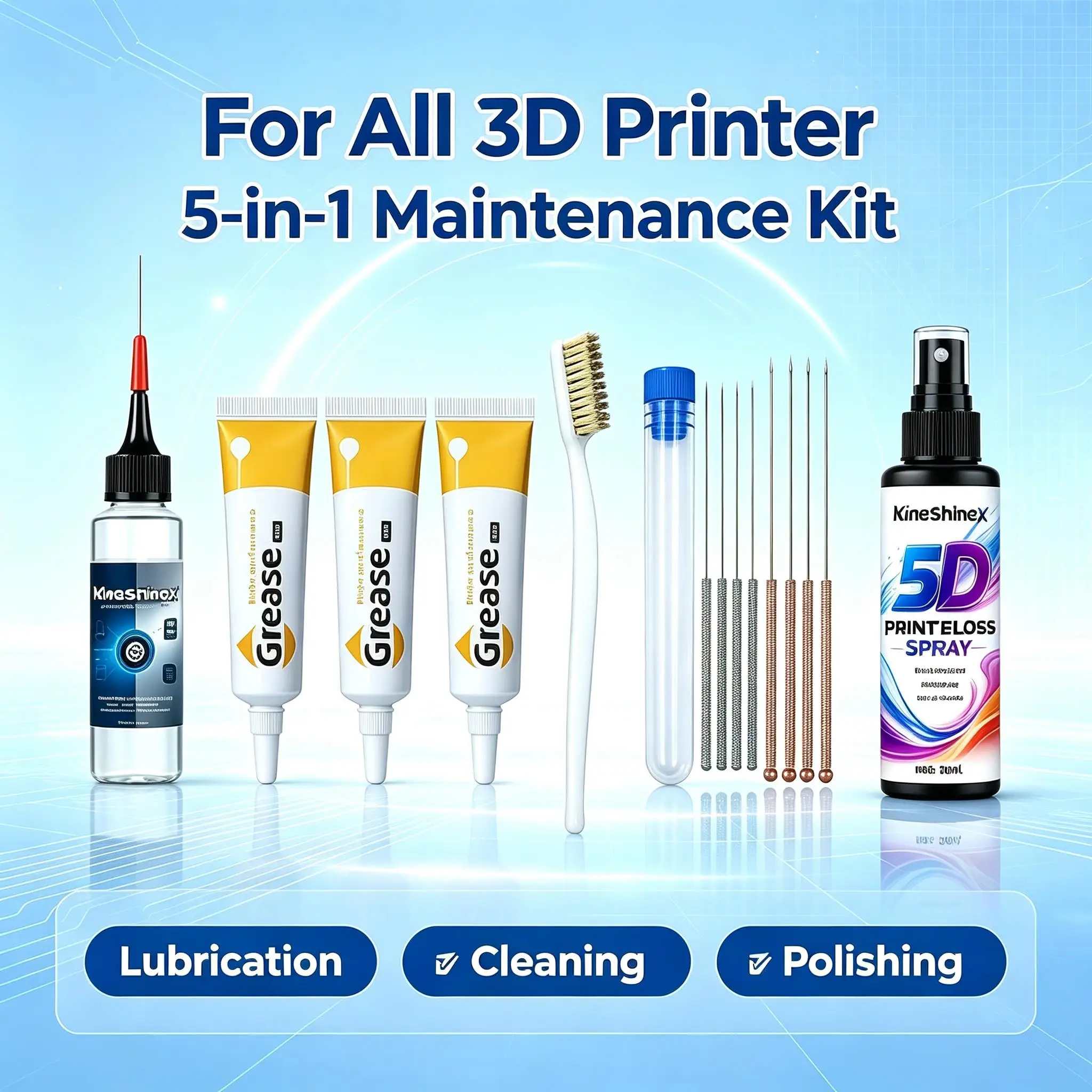 5-in‑1 3D Printer Maintenance Kit Lubricating Oil High‑Performance Grease Cleaning Brush For Bambu Lab Creality Ender Printing