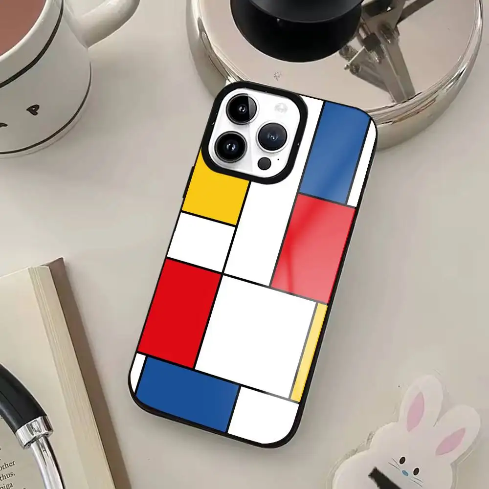 Custodia per telefono con motivo artistico astratto P-Piet M-Mondrian per iPhone17,16,15,14,13,12,11 Plus,Pro Max per ricarica wireless Magsafe