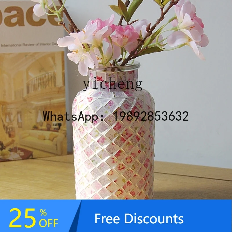 

LYY pastoral pink purple floral straight glass vase fashion home decoration countertop vase fairy garden