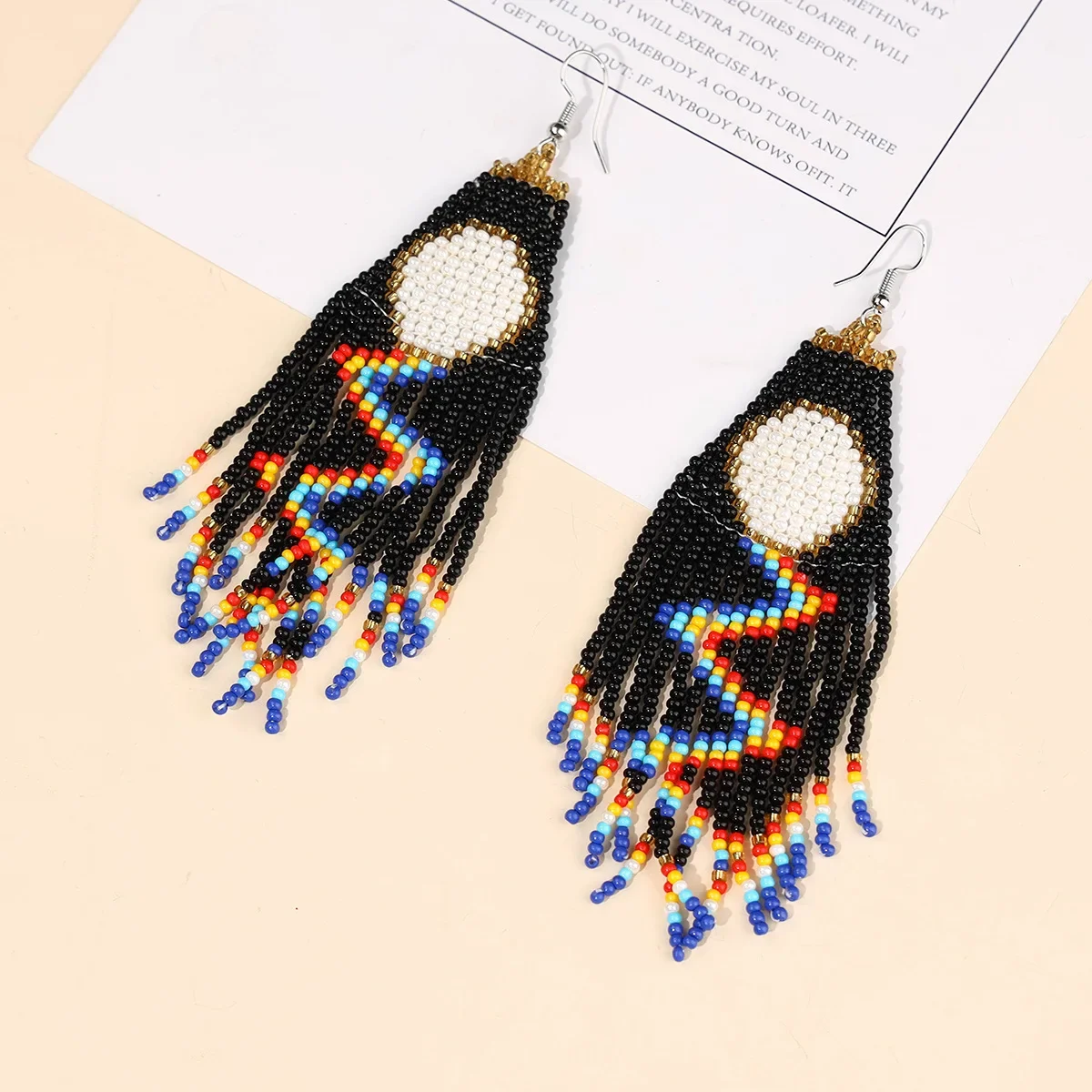 Rice bead earrings Tassel Originality Sun Aurora Design Hand knitting Bohemia Alloy Fashion Female Simple Beaded earrings