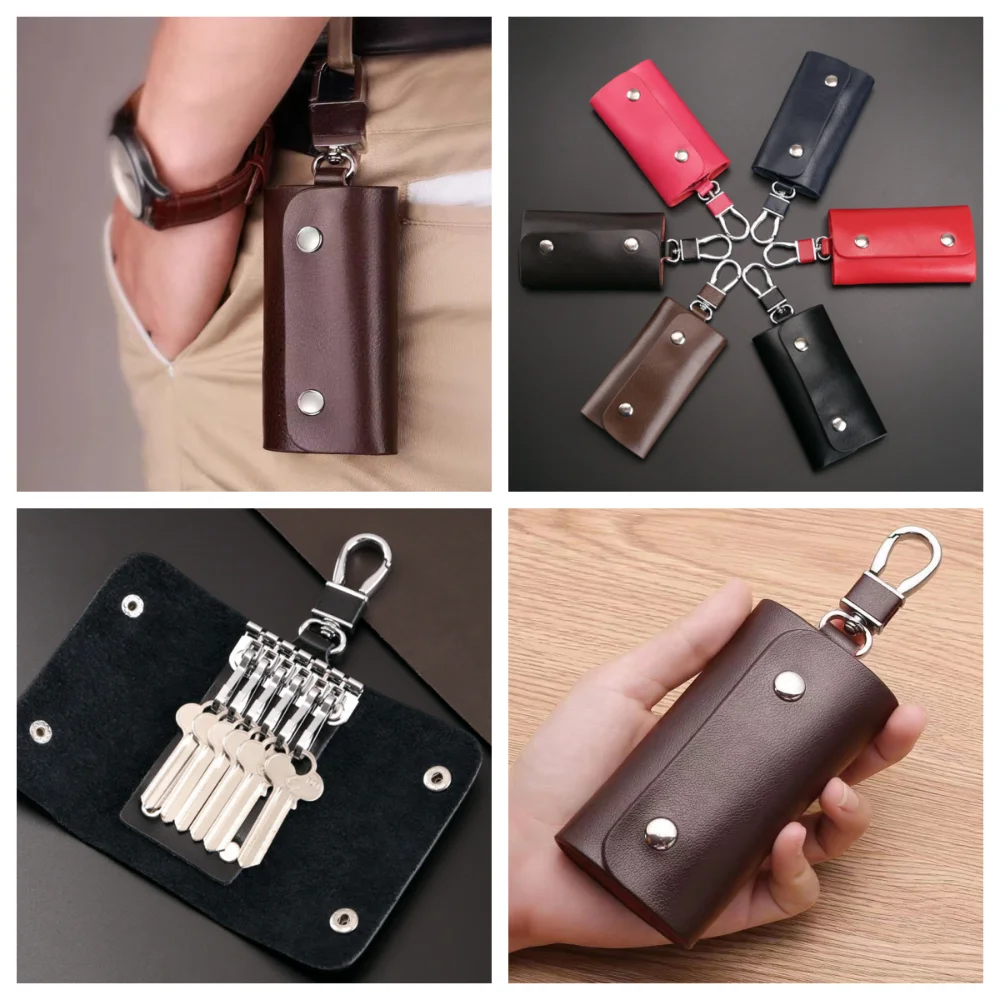 Simple Leather Keychain Pouch Waterproof Waist Hanging Housekeepers Key Holder Key Bag Portable Car Key Organizer Gift