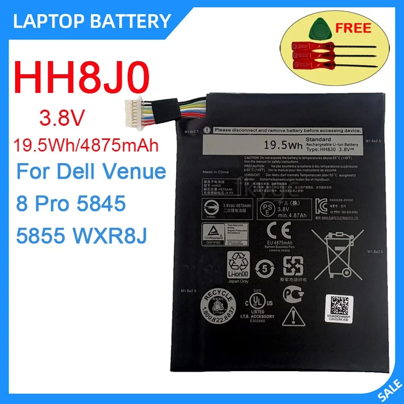 

New Laptop Battery HH8J0 HH8JO 3.8V 19.5WH 4875mAh High Quality For Dell Venue 8 Pro 5845 5855 WXR8J
